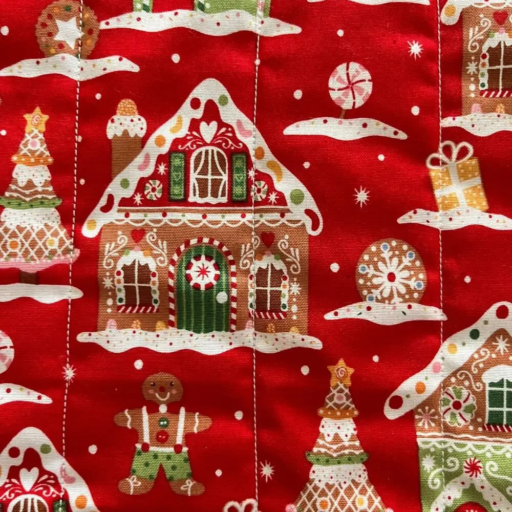 Handmade Womens Christmas Tote Bag Gingerbread House Red Holidays Gift